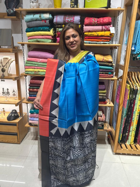 Blended Cotton Temple Border Saree