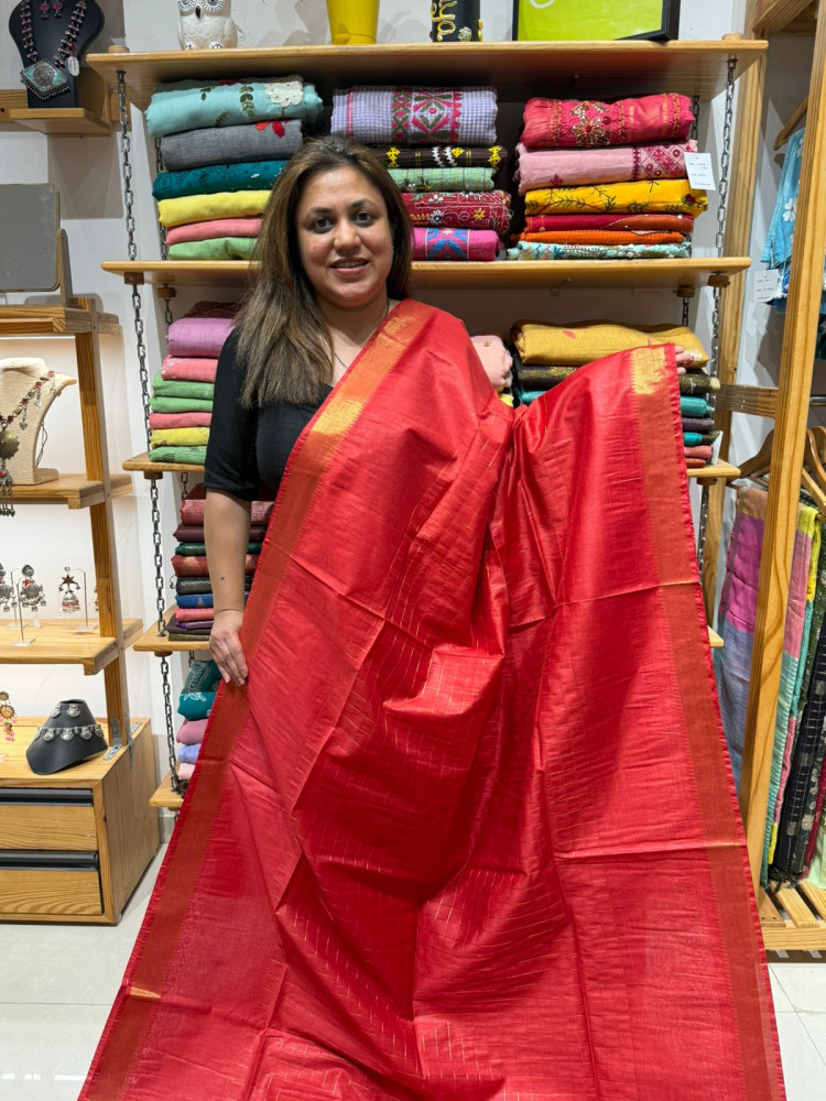 Image of Mangalgiri checks blended cotton saree