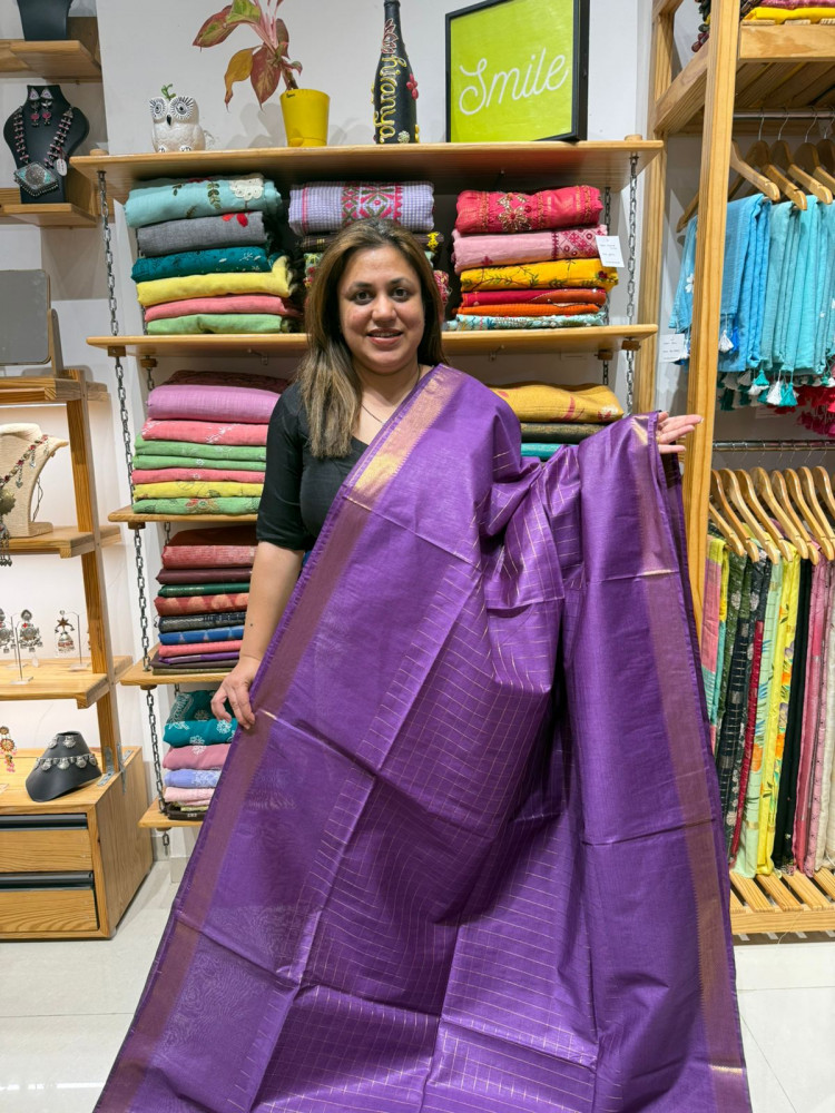 Image of Mangalgiri checks blended cotton saree