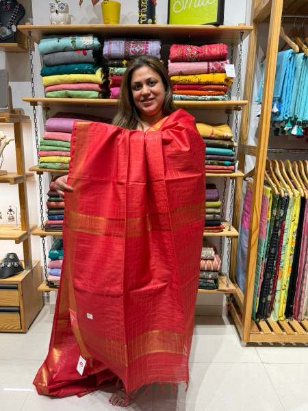 Mangalgiri checks blended cotton saree
