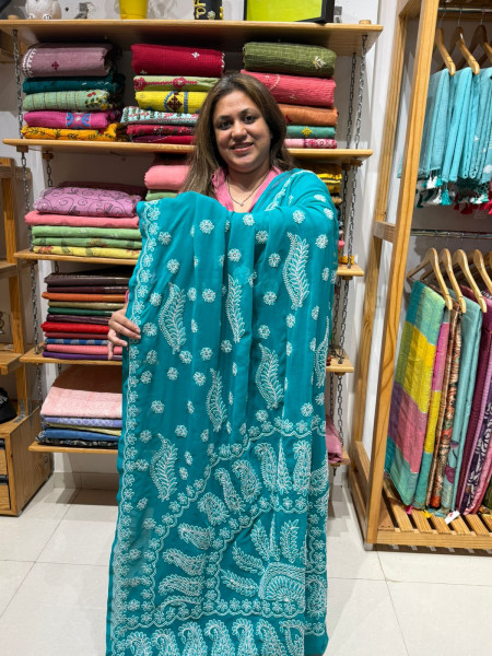 CHIKANKARI SAREE IN Georgette - Green