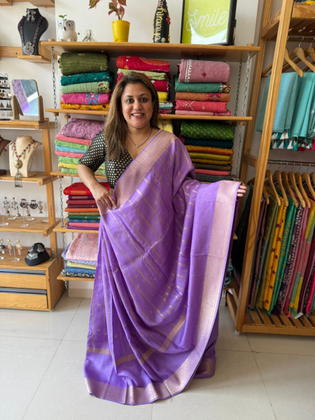Banarsi Russian Silk Saree - Lavendar