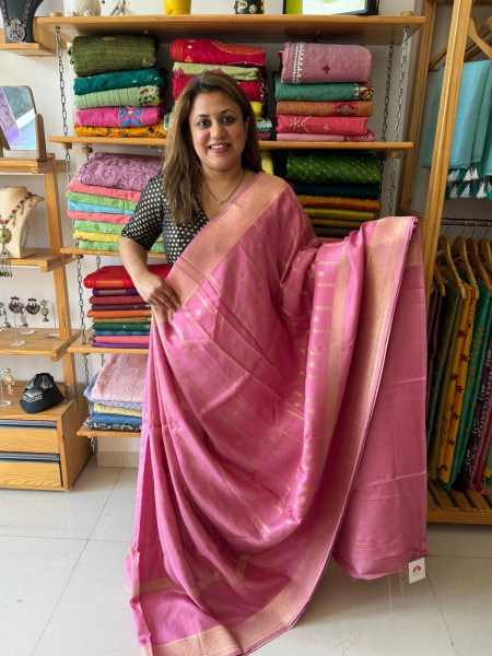 Banarsi Russian Silk Saree - Pink