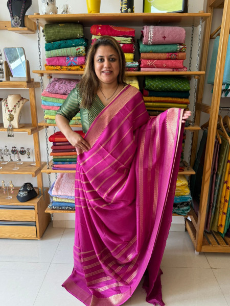 Banarsi Russian Silk Saree - Pink