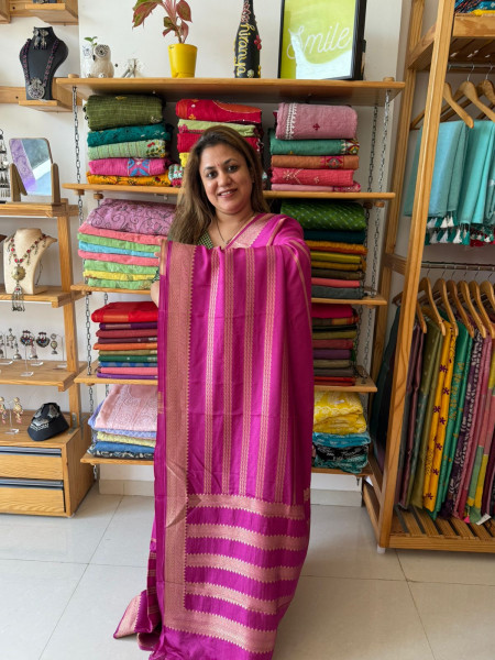 Banarsi Russian Silk Saree - Pink