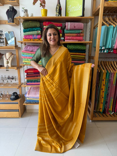 Banarsi Russian Silk Saree - Mustard
