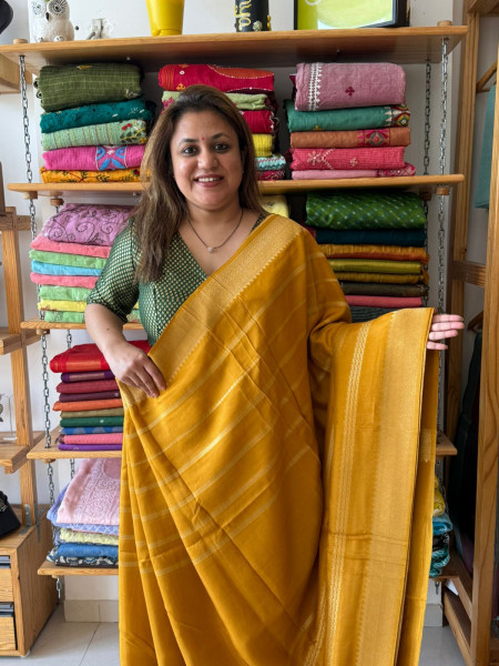 Banarsi Russian Silk Saree - Mustard