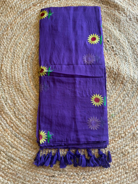 Mul cotton Sunflower Embroidery- No blouse piece