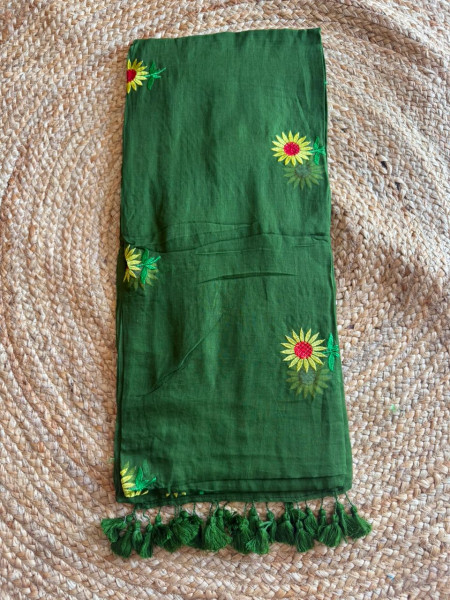 Mul cotton Sunflower Embroidery- No blouse piece