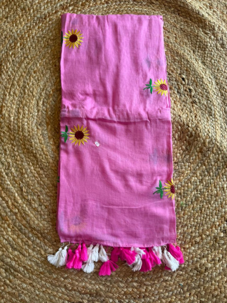 Mul cotton Sunflower Embroidery -No blouse piece