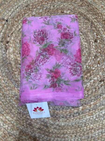 Floral Chiffon Saree -Pink