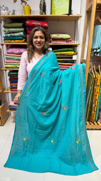 HAnd Embroidered Mul Saree - No blouse piece
