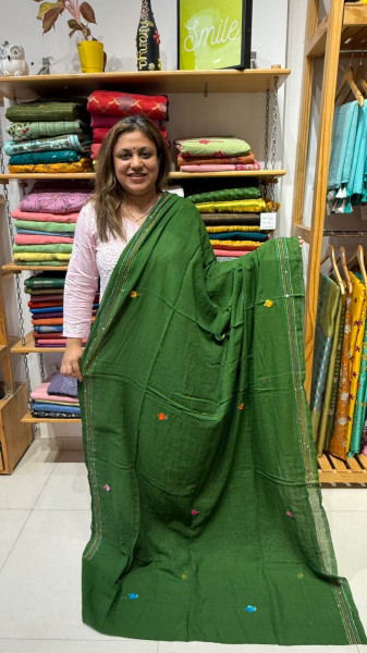 Hand Embroidered Mul Saree - No blouse piece