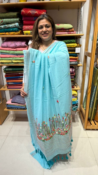 Hand Embroidered Mul Saree