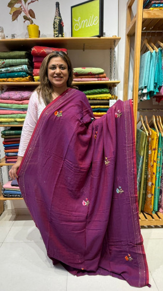 Hand Embroidered Mul Saree