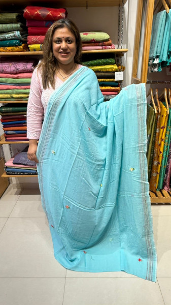Hand Embroidered Mul Saree