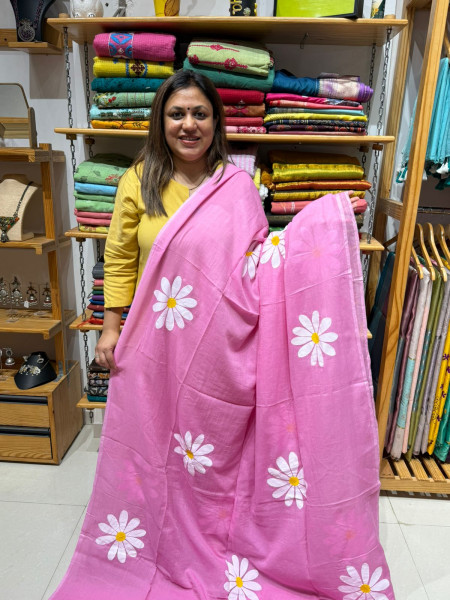 Sunflower Handpainted Mul saree with Hakoba Sleeveless Padded Blouse
