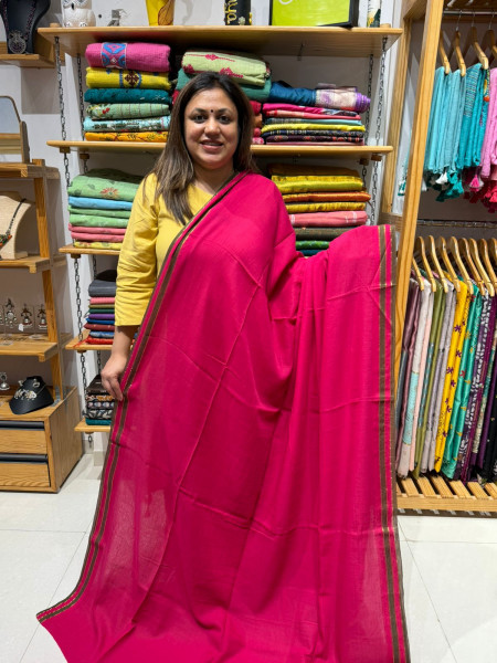 Pink Mul Saree with Hakoba Sleeveless padded Blouse