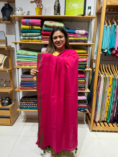 Pink Mul Saree with Hakoba Sleeveless padded Blouse
