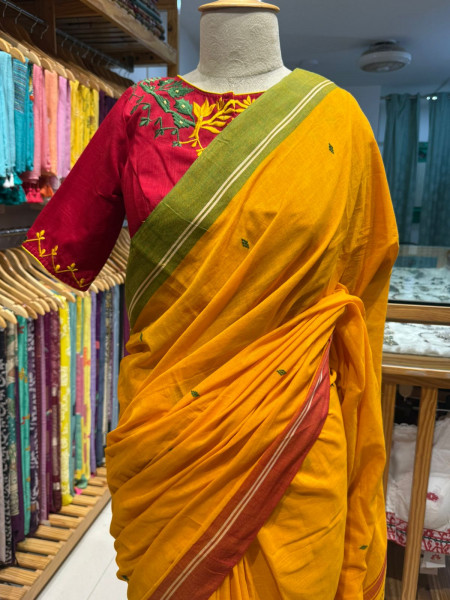 Combo - Yellow Saree with Red Embroidered Blouse