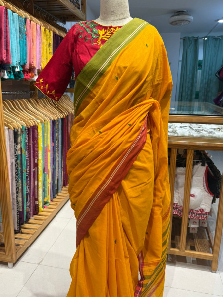 Combo - Yellow Saree with Red Embroidered Blouse