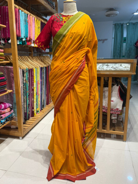 Combo - Yellow Saree with Red Embroidered Blouse