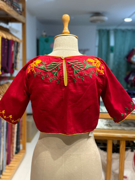 Combo - Yellow Saree with Red Embroidered Blouse