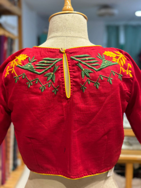 Combo - Yellow Saree with Red Embroidered Blouse