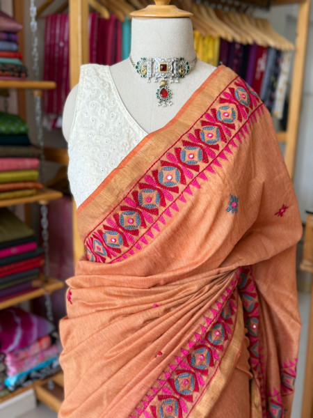 Ghicha Cotton Kathiawadi Handwork Saree