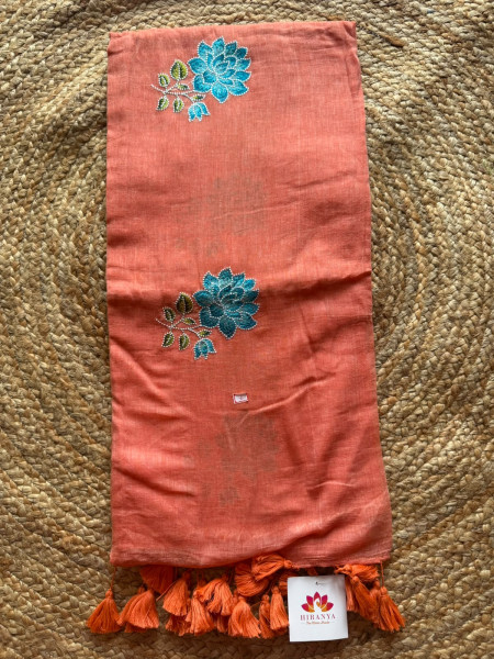 Machine Embroidered Mul Saree