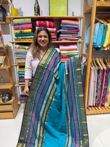 Zari Stripes Multicolour Cotton Saree|No blouse piece