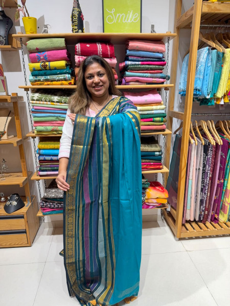 Zari Stripes Multicolour Cotton Saree|No blouse piece
