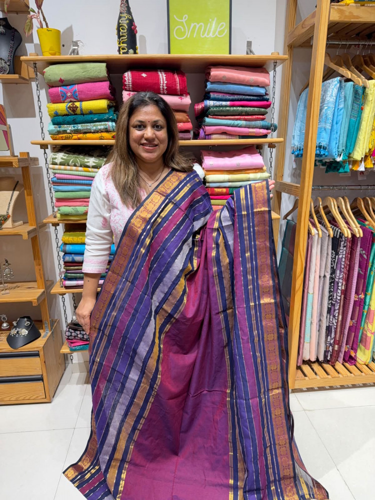 Image of Zari Stripes Multicolour Cotton Saree | No blouse piece