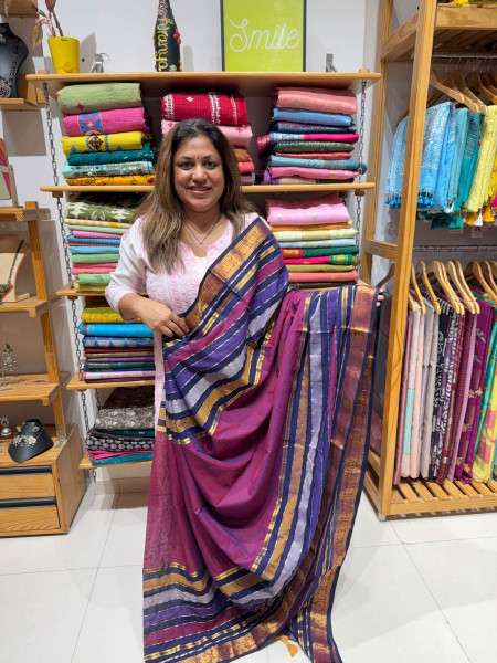 Zari Stripes Multicolour Cotton Saree | No blouse piece