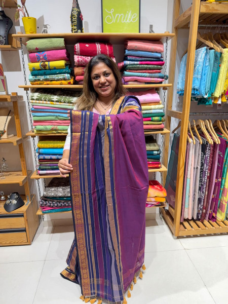 Zari Stripes Multicolour Cotton Saree | No blouse piece