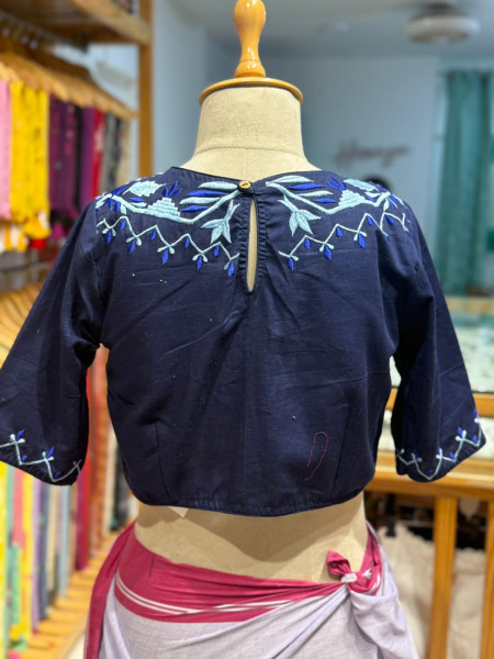 Boat neck machine embroidered blouse