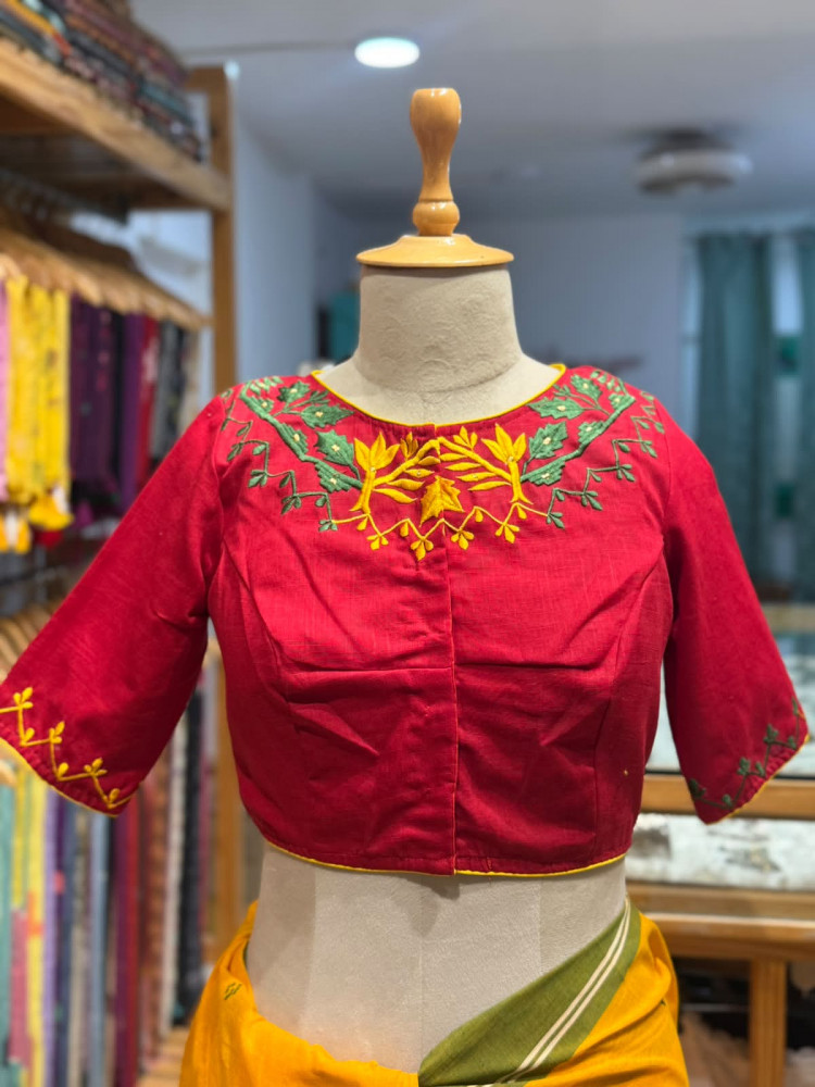 Image of Boat neck machine embroidered blouse