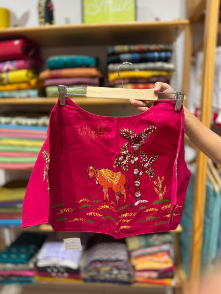 Free Size Handpainted Blouse (Fits 36 to 42) - PINK