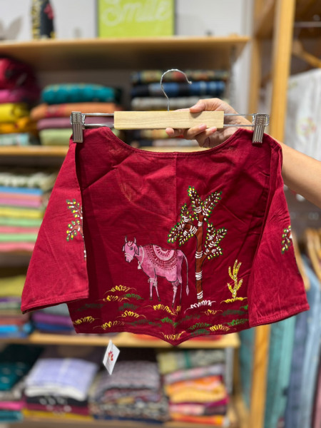 Free Size Handpainted Blouse (Fits 36 to 42)- MAroon