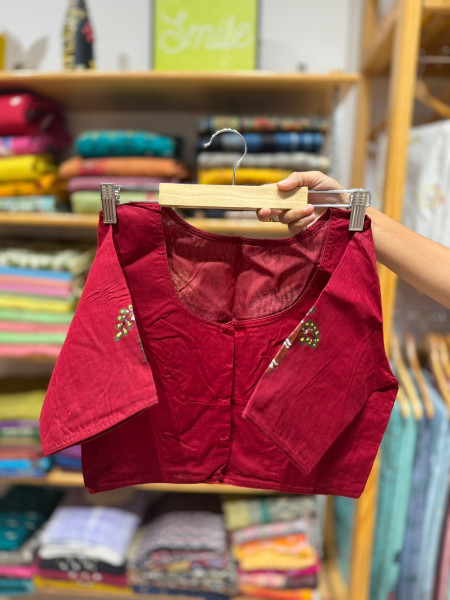 Free Size Handpainted Blouse (Fits 36 to 42)- MAroon