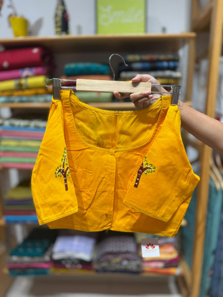 Free Size Handpainted Blouse (Fits 36 to 42) - YELLOW