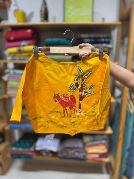 Free Size Handpainted Blouse (Fits 36 to 42) - YELLOW