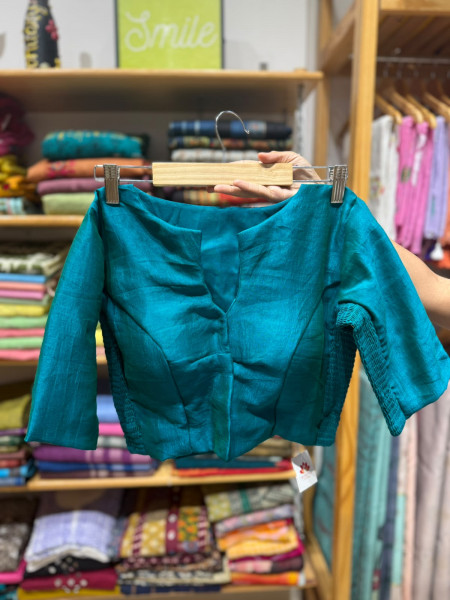 Padded Stretchable Blouse -Free Size- Fits 36 to 38 - Peacock Green