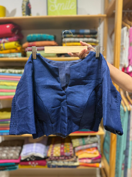 Padded Stretchable Blouse -Free Size- Fits 36 to 38 - Navy Blue