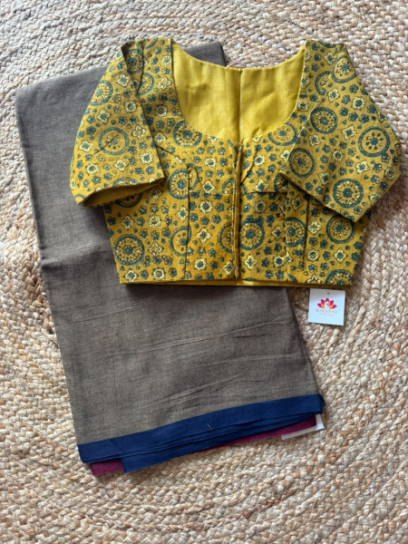 Combo | Cotton Saree with Ajrakh Free Size Blouse