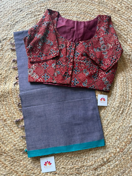 Combo | Cotton Saree with Ajrakh Free Size Blouse