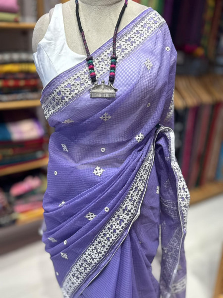 Resham Kota Lilac Saree with Kutchi Embroidery