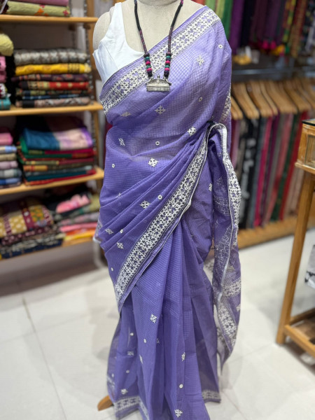 Resham Kota Lilac Saree with Kutchi Embroidery