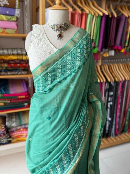 Premium Ghicha Cotton Saree with Kutchi Embroidery