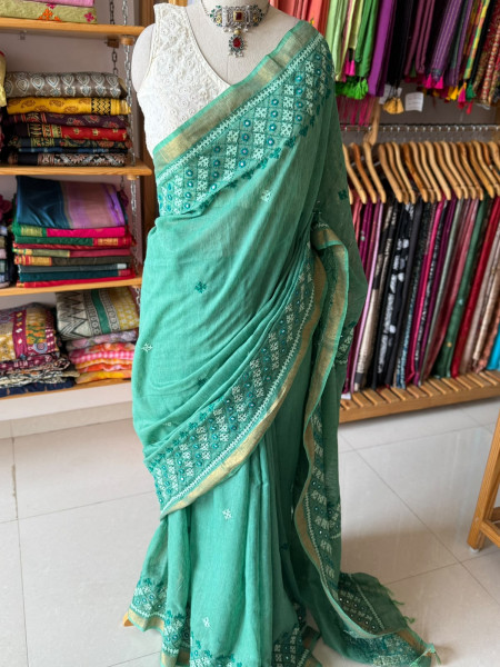 Premium Ghicha Cotton Saree with Kutchi Embroidery